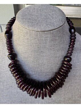 Vintage Glass Bead Necklace Burgundy Red Graduated Strand 19.5” Retro